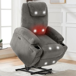 Power Lift Recliner Chair, Lift Chair with Massage & Heat, Adjustable Corduroy Electric Recliner Chairs with 2 Cup Holders & Stand Assist - 1 of 4