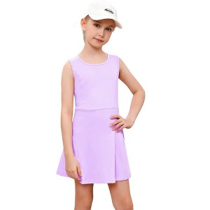 Girls Tennis Dress with Built-in Shorts Girls Athletic Dress Sleeveless A Line Tennis Dress Pleated Girls Golf Dress - 1 of 4