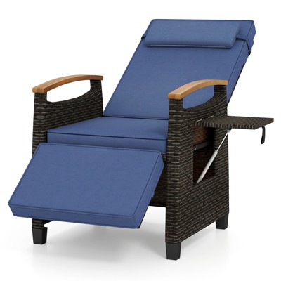Tangkula Patio Rattan Lounge Chair PE Wicker Recliner Chair w/ Adjustable Backrest & Footrest
