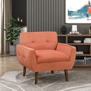 Okak Modern Accent Chair 1pc Living Room Chair with Velvet Upholstered Back Tufted Armchair Reading Leisure Chair with Padded Seat and Back - 1 of 4