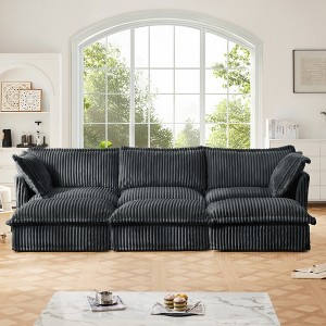 Oversized 120" Corduroy Slipcovered 3 Seater Modular Sleeper Sectional Sofa Bed with French Edges and Removable Covers, 6-Piece Free combination - 1 of 4