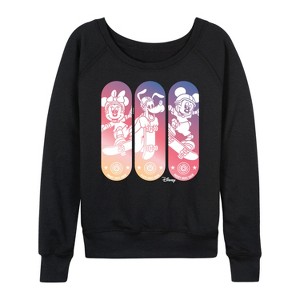 Women's - Disney - Mickey & Friends Lightweight French Terry Wide Neck Long Sleeve Graphic Shirt - 1 of 4