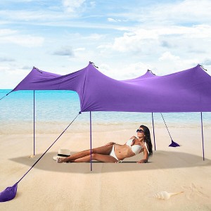 Costway Family Beach Tent Canopy w/ 4 Poles Sandbag Anchors 7'x7' UPF50+ Purple - 1 of 4
