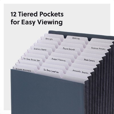 Navy Blue 12-Pocket Tiered Expanding File Organizer