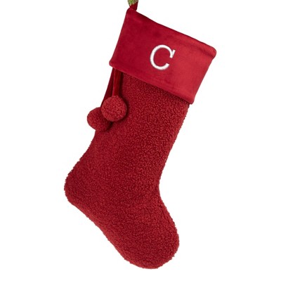 Personalization Mall Cozy Burgundy Shearling Embroidered Initial Christmas Stocking