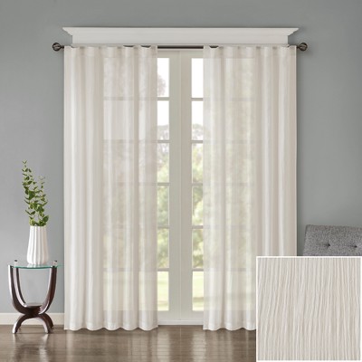 White Sheer Polyester Ground Length Curtain Panel Pair