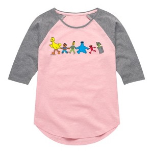 Girls' - Sesame Street - SS Group Shirt Tail Raglan Graphic T-shirt - 1 of 3