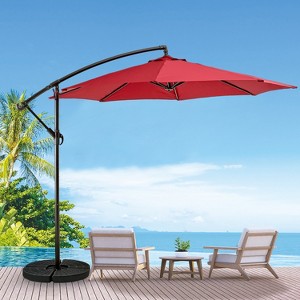 VECELO 10ft Offset Hanging Patio Umbrella with UV Protection Waterproof for Outdoor/Garden/Lawn, 8 Sturdy Ribs, Handy Crank&Cross Base, Red/Tan/White - 1 of 4