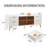60" Modern TV Stand with Geometric Panels,Tempered Glass Doors & 4 Storage Drawers,Golden Metal Feet Media Console-Baofuwish - 4 of 4