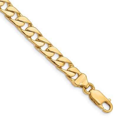 Black Bow Jewelry Men's 6.5mm 14K Yellow Gold Solid Flat Curb Chain Bracelet, 8 Inch