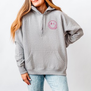 S.W.Smiley Embroidered Smiley Face Outline - Women's Quarter Zip Fleece Graphic Sweatshirt - 1 of 4
