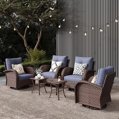 LayinSun Outdoor Patio Furniture Set, Brown Rattan Wicker Sectional Swivel Rocker Chairs Sets