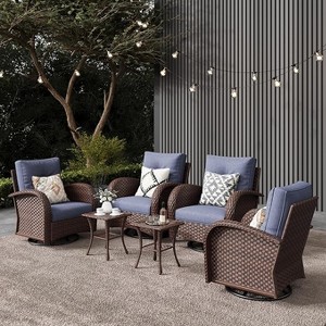 LayinSun Outdoor Patio Furniture Set, Brown Rattan Wicker Sectional Swivel Rocker Chairs Sets - 1 of 4