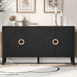 60"W 4-Door Sideboard Storage Cabinet with Textured Finish, Fir Veneer, for Corridor Entrance Living Room Study, Natural/Navy Blue/Black-ModernLuxe - 1 of 4