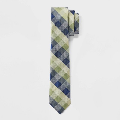 Men's Plaid Faux Lenin Neck Tie - Goodfellow & Co™ Blue/Green