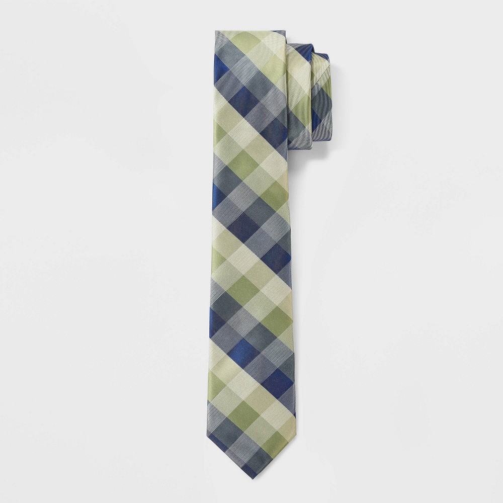 Men's Plaid Faux Linen Neck Tie - Goodfellow & Co™ Blue/Green