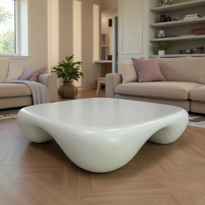 Modern Square Coffee Table with Faux Travertine Finish, Contemporary Textured Accent Table for Living Room or Office - Cuddlewood