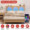 Modern Wood Bed Frame with Natural Rattan Headboard, Strong Wood Slats Support, RGB LED Lights - 3 of 4