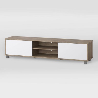 Modern Hollywood 76" White & Brown Wood Grain TV Stand with Storage