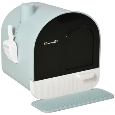VisioGear Covered Litter Box, Litter Box with Lid, Scoop Enclosed Drawer for Cats, Green, 17"*17.3"*18.5"