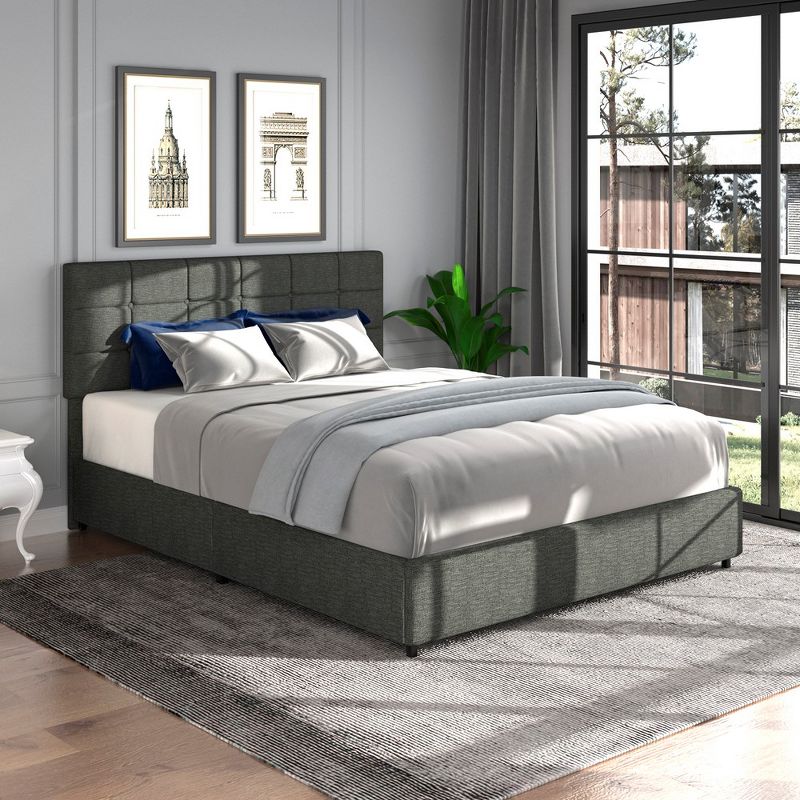 Velvet Upholstered Platform Bed with 4 Drawers of Storage, Adjustable Height Headboard, Metal Frame And Legs, 2 of 9