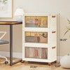 VECELO 3/4/5 Tier Stackable Storage Bins with Lid, Folding Storage Cabinet with Double Door & Wheels, Milky White - 3 of 4
