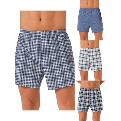 INSPIRE CHIC Men's 4 Pack Elastic Waistband Plaid Pattern Boxer Shorts