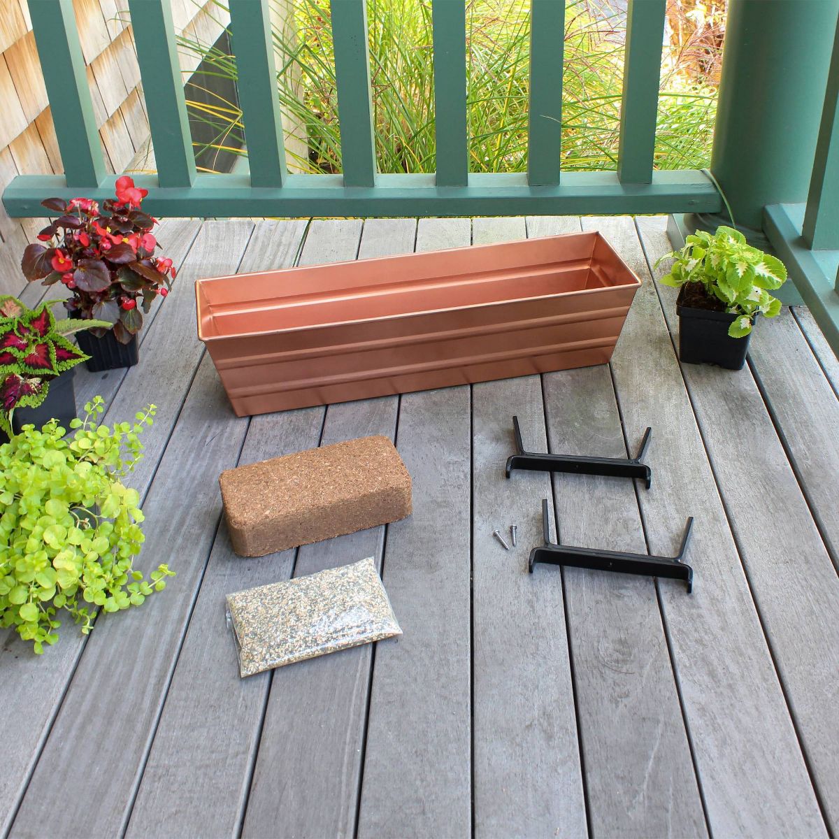 ACHLA Designs Small Rectangular Galvanized Steel Outdoor Planter Box with Mounting Bracket Copper 22"x6.5" - thumbnail 2