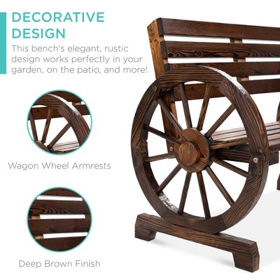 Rustic Brown Fir Wood Wagon Wheel 2-Person Bench