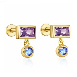 Emerald Cut CZ Flat Back Earrings for Cartilage Helix Tragus Lobe Gold Plated Sterling Silver 1 pair by Ginger - 1 of 4