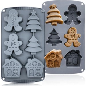 JDICTION Large Christmas Silicone Baking Mold - 3D Gingerbread Man/Christmas Tree/Candy House/Pine Tree Shapes, 1PC for Soap Chocolate Candle - 1 of 4