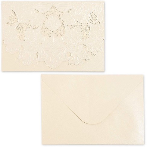 Paper Junkie 24 Pack Laser Cut Ivory Lace Invitations Cards With Envelopes For Wedding Bridal Shower 7x5 In Target