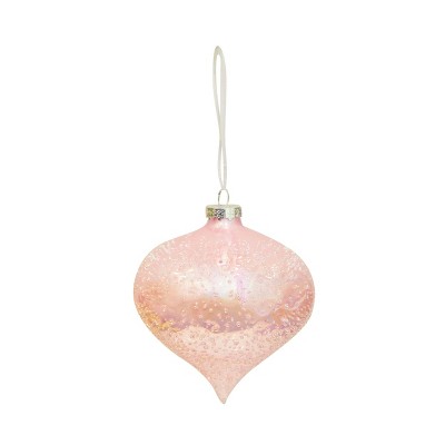 Season's Designs Christmas Tree 4" Pink with Glitter Spinning Top Shaped Hanging Ornament, Glass 100MM