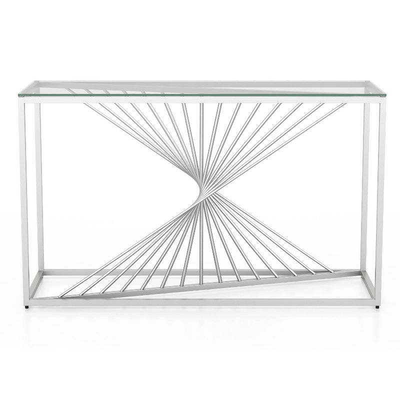 Wondry Geometric Inspired Sofa Table with Glass Top Chrome - miBasics, 1 of 7