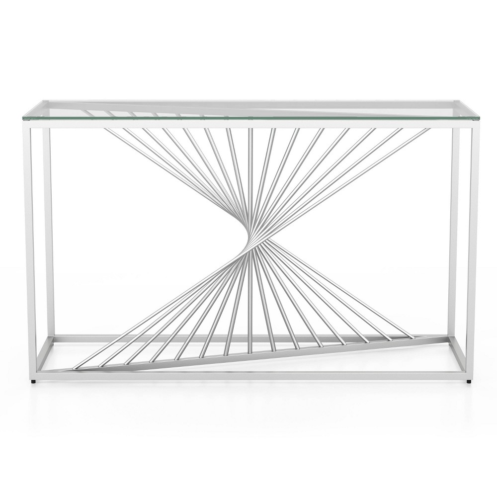 Photos - Coffee Table Wondry Geometric Inspired Sofa Table with Glass Top Chrome - miBasics