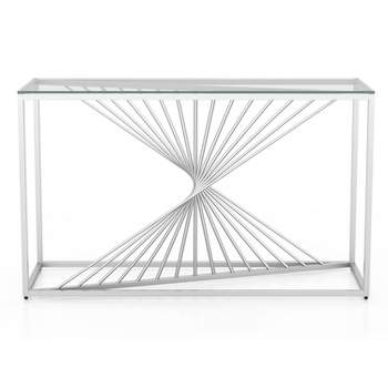 Wondry Geometric Inspired Sofa Table with Glass Top Chrome - miBasics