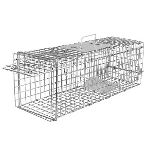 "Humane Cat Trap Cage for Small Animals - Collapsible Galvanized Wire Rodent Catch and Release Trap" Silver - 1 of 4