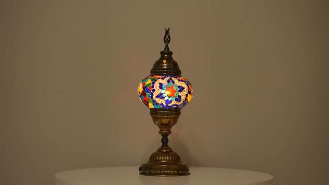 Kafthan 14.5 in. Handmade Multicolor Flower Mosaic Glass Table Lamp with Brass Color Metal Base, 2 of 6, play video