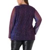 Agnes Orinda Women's Plus Size Christmas Rhinestone Glitter Sheer Long Sleeve V Neck Blouses - 4 of 4