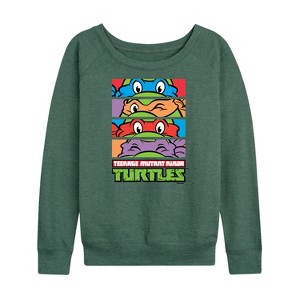 Women's - Teenage Mutant Ninja Turtles - Stacked Faces Lightweight French Terry Wide Neck Long Sleeve Shirt - 1 of 4