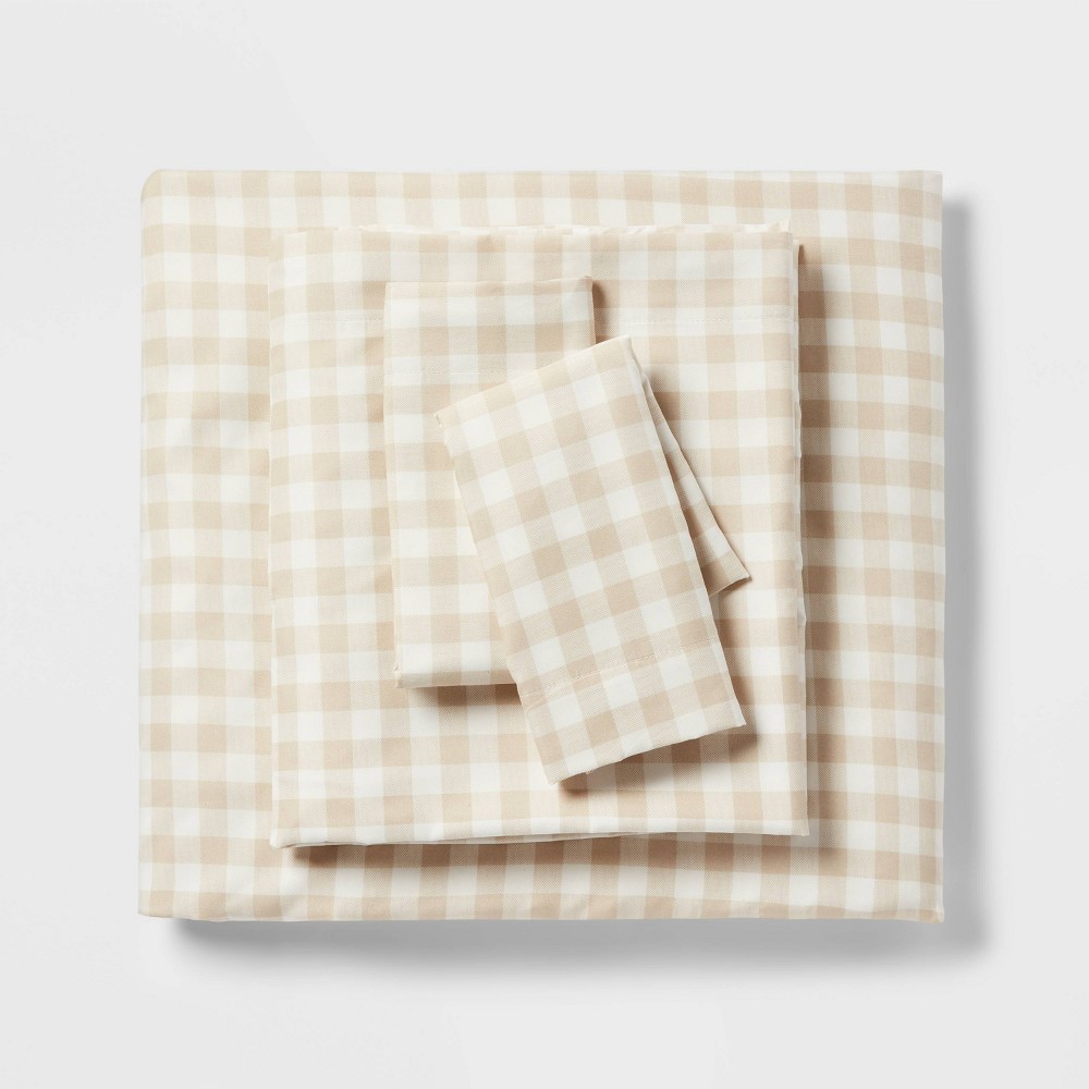 twin/twin extra long microfiber sheet set khaki gingham - room essentials™
