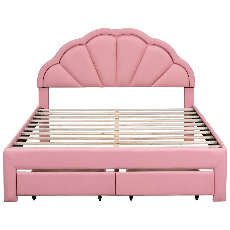 Full/Queen Size Upholstered Platform Bed with Seashell Shaped Headboard, LED and 2 Drawers - ModernLuxe, 5 of 10