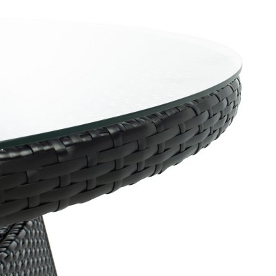 Black Woven Wicker 6-Person Outdoor Dining Set with Glass Table