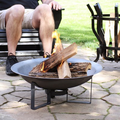 Gray Cast Iron 25" Free-Standing Wood Fire Pit with Stand