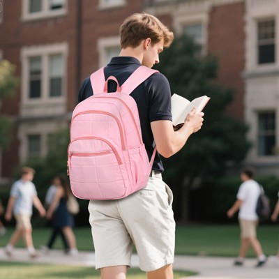 Unique Bargains Large Capacity Casual Work Fashion Quilted Laptop Backpack Pink — фото 6