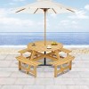 8 Person Outdoor Round Wood Picnic Table Set with 4 Built In Benches and Umbrella Hole for Backyard Garden Patio or Porch-The Pop Home - 2 of 4