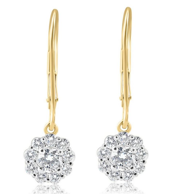 Pompeii3 1Ct Diamond Floral Shape Studs Lab Created Earrings White or Yellow Gold, 1 of 4