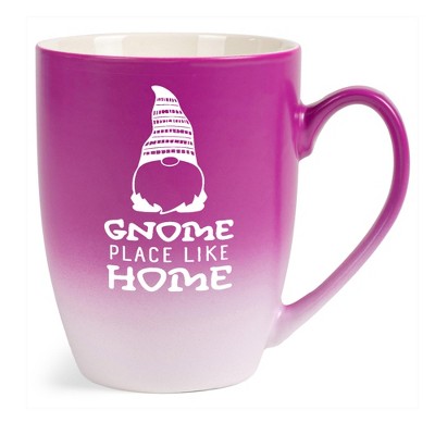 Elanze Designs Cute Witty Coffee Cup Mug 12 Ounce Ceramic With Ombre Gradient Gnome Place Like Home Pink and White
