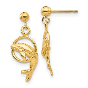 Black Bow Jewelry Dolphin & Hoop Dangle Post Earrings in 14k Yellow Gold - 1 of 4