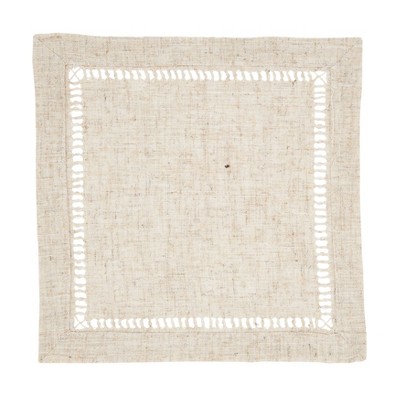 Natural Poly-Linen Blend Hemstitch Dinner Napkins, Set of 12